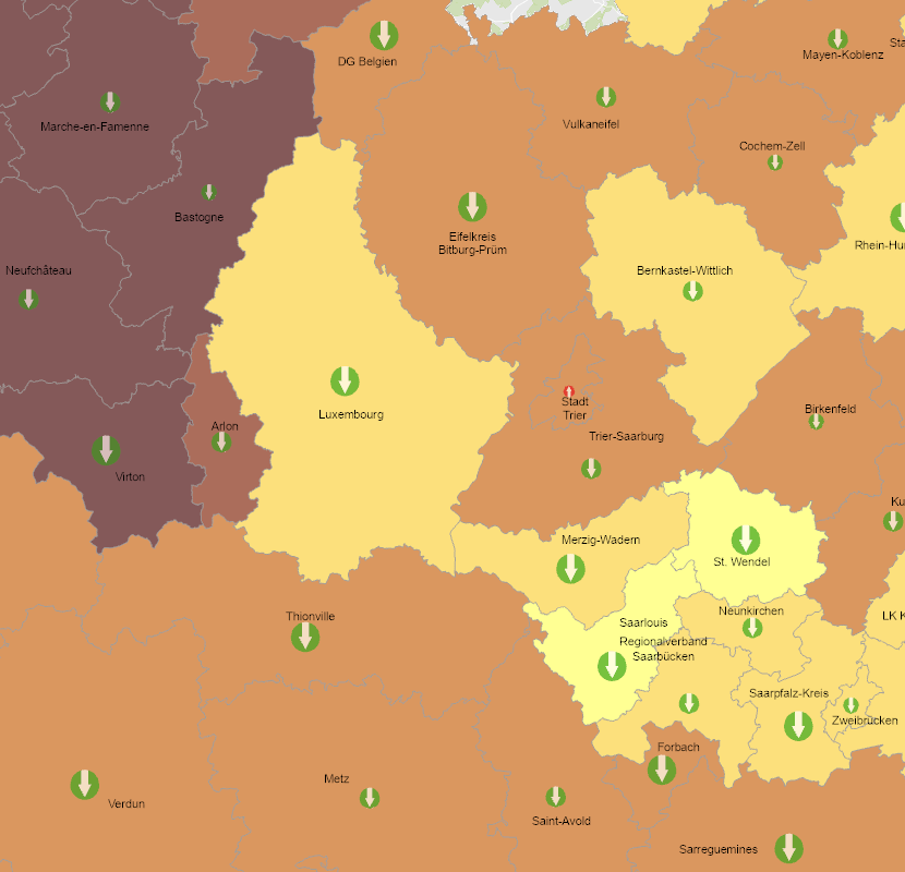 Evolution du nombre de jeunes chômeurs 2013-2023 sur l'application cartographique
