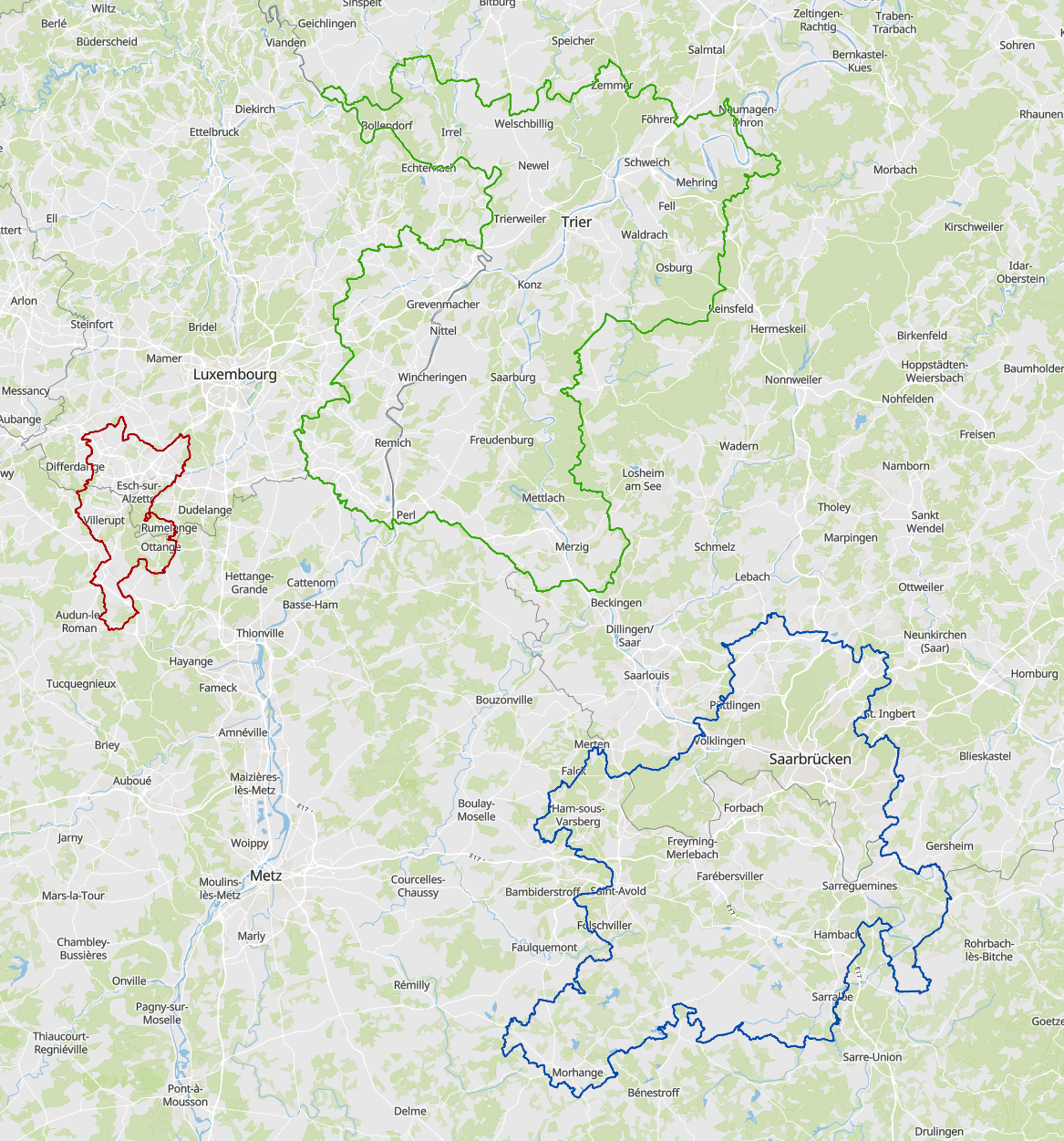 Zones fonctionnelles transfrontalières 2023 sur l'application cartographique