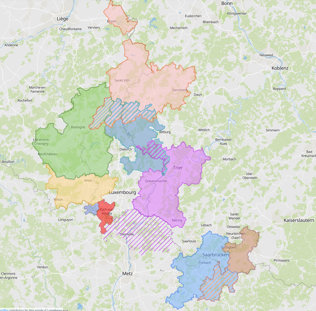 Zones fonctionnelles transfrontalières 2025 sur l'application cartographique