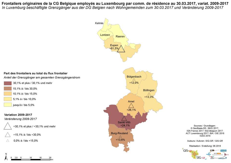 De La Communaute Germanophone De Belgique Vers Le Luxemburg Par Lieu De Residence Communes 09 17 Cartes Thematiques Systeme D Information Geographique Pour La Grande Region