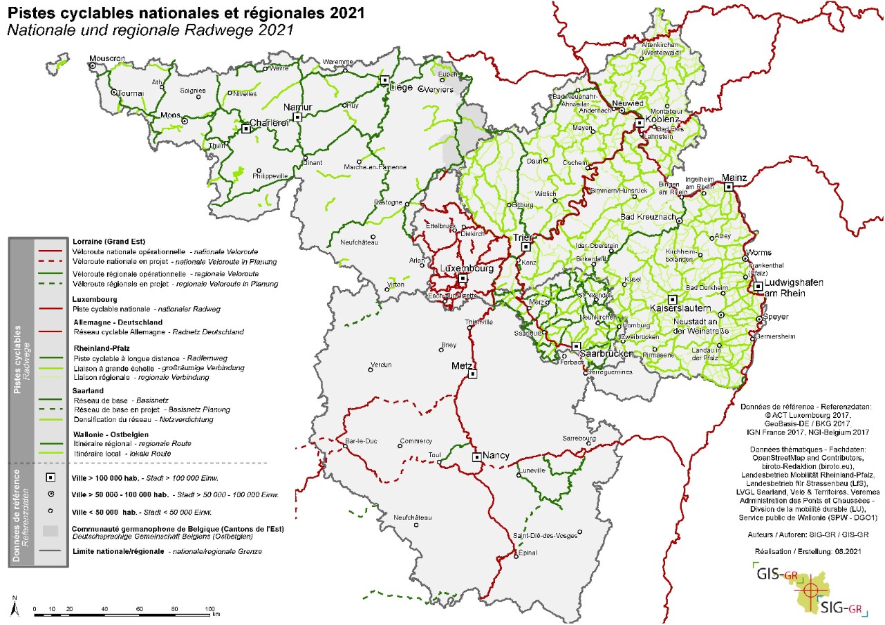 Pistes cyclables nationales et regionales 2021 Systeme d information geographique pour la Grande Region